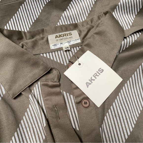 AKRIS VINTAGE / PUFFY SLEEVE TOP / TAUPE STRIPED / SZ 44 / MADE IN SWITZERLAND - Picture 4 of 7